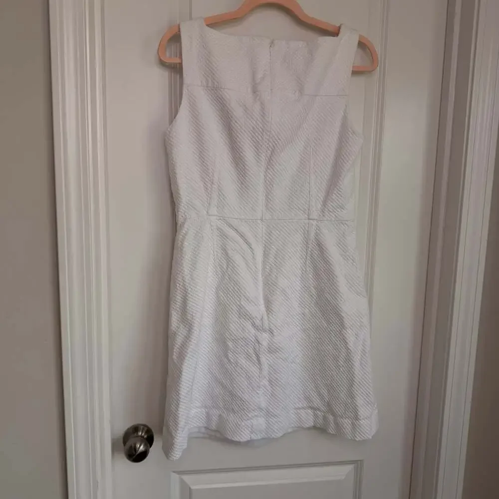 Tory Burch White Sleeveless Square Neck Textured Mini Dress Size 12
